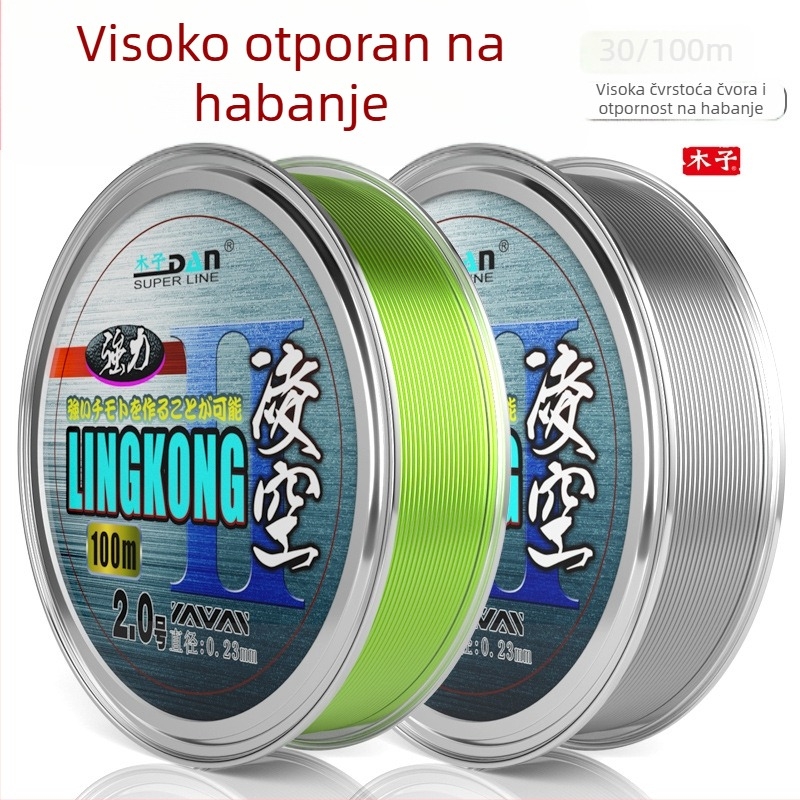 Muzi najlon ribolovna linija – glavna linija s predvezom, duljina 30 m i 100 m, visoka čvrstoća, otporna na abraziju