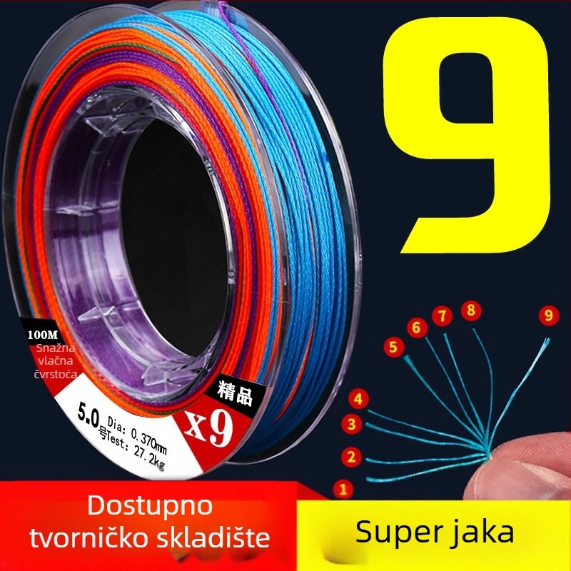 9-žilna PE glavna linija, snažna, 10 m, jednobojna, za ribolov s brodom