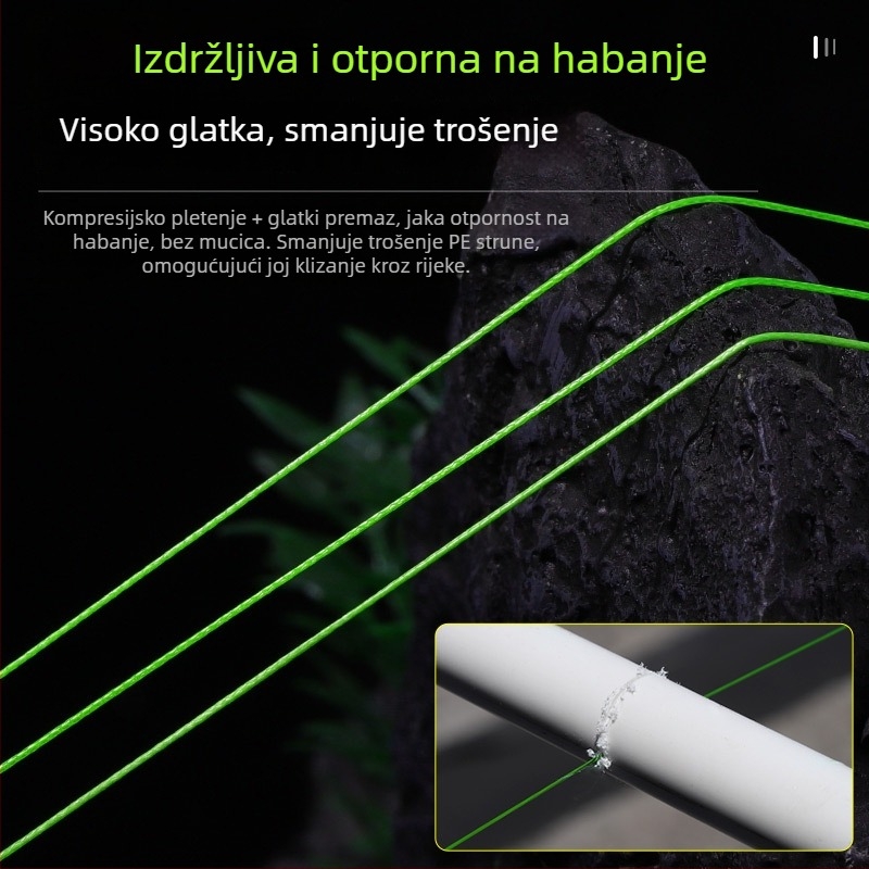 Minghai PE ribarska linija s 12 vlakana za dugačak domet, namijenjena crnim jamama, snažan zatez; 8 vlakana PE linija, izuzetno glatka