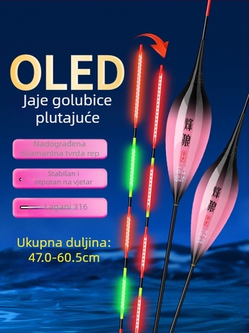 OLED svjetleći plutac za ribolov, oblik golubijeg jajeta, visoka osjetljivost, mijenja boju, za duboke vode i natjecanja