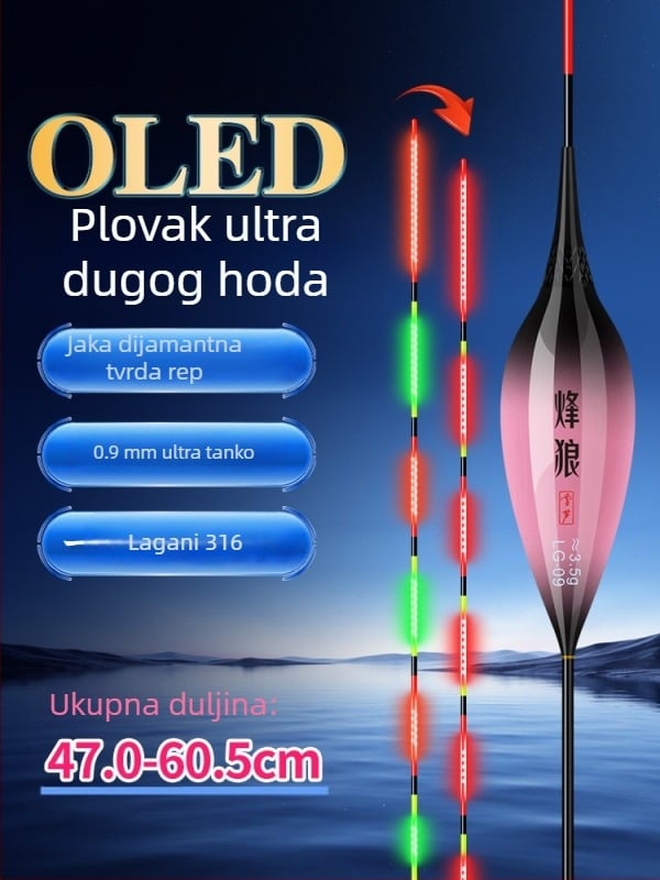OLED svjetleći plutac za ribolov, oblik golubijeg jajeta, visoka osjetljivost, mijenja boju, za duboke vode i natjecanja