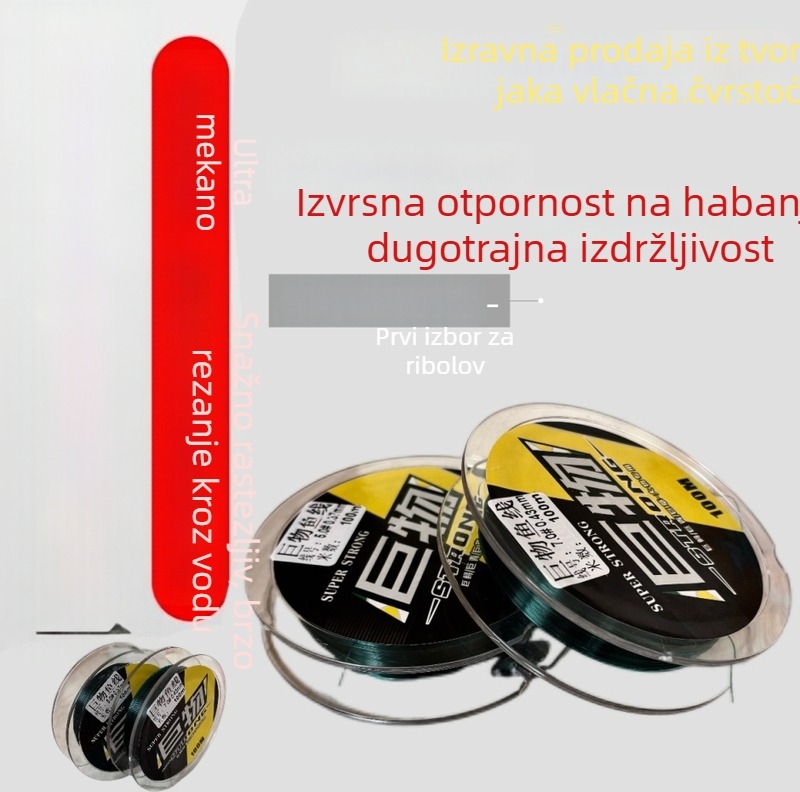 Najlonska glavna linija, 100 m, izdržljiva i mekana, visoke napetosti, za divlji ribolov u crnim jamama, cilj: bighead carp, grass carp i black carp