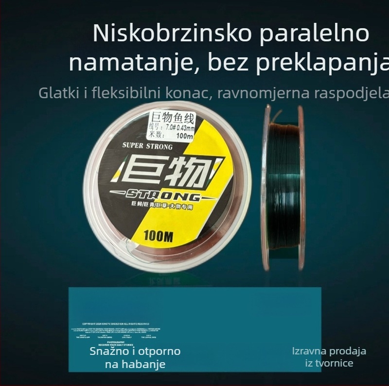 Najlonska glavna linija, 100 m, izdržljiva i mekana, visoke napetosti, za divlji ribolov u crnim jamama, cilj: bighead carp, grass carp i black carp