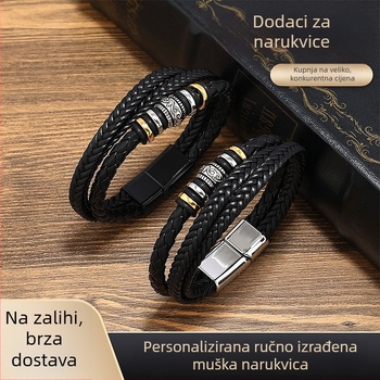 Muška DIY retro kožna narukvica s visokim sjajem, retro etnički stil, trodijelno pleteni narukvica