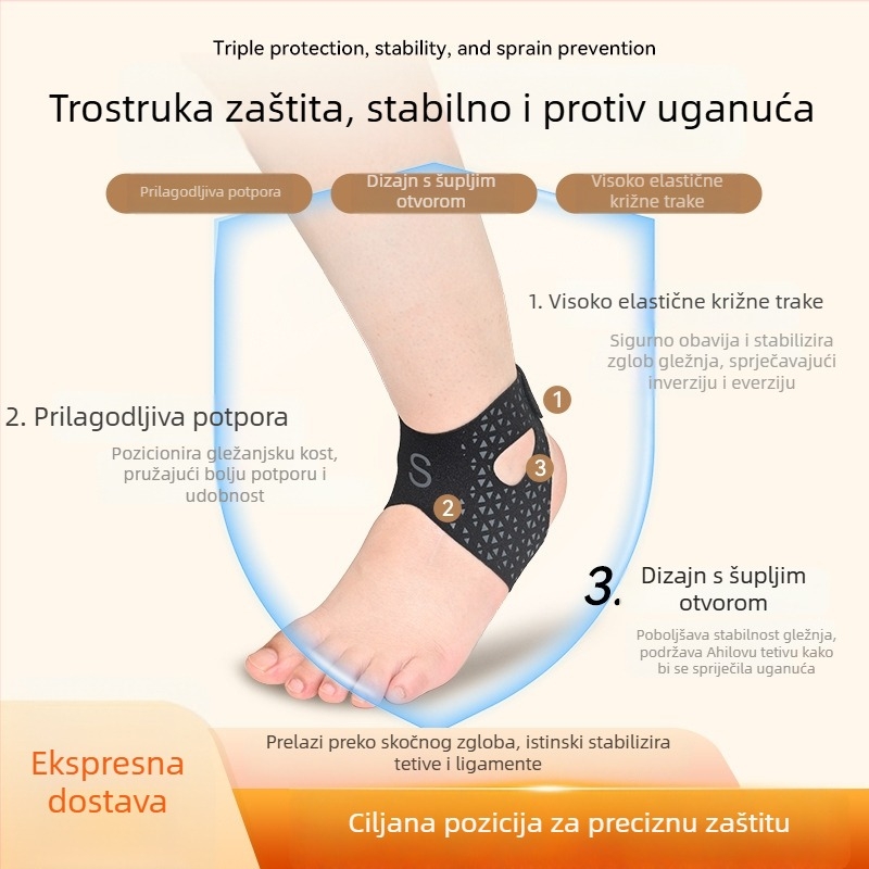 Tanak sportski gležni ortoza za košarku, nogomet i trčanje; prozračna zaštita gležnja, kompresijska fiksacija, zaštita od uganuća.