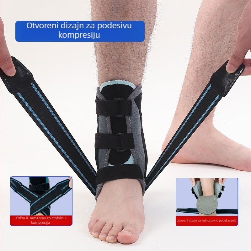 Podlaga za gležanj s aluminijskom pločom za potporu; zaštita od uganuća i naprezanja ligamenata; podešavajući pričvršivački remen; pogodna za trčanje, planinarenje, vožnju bicikla, nogomet i košarku.
