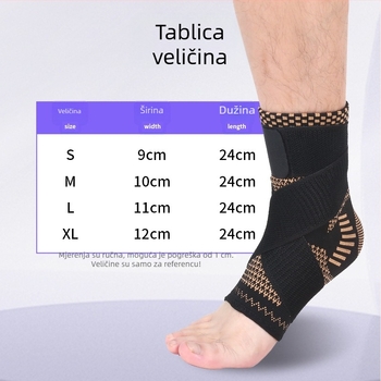 Orteza gležnja s bakrenim ionima i kompresivnom trakom za trčanje, vožnju biciklom i košarku