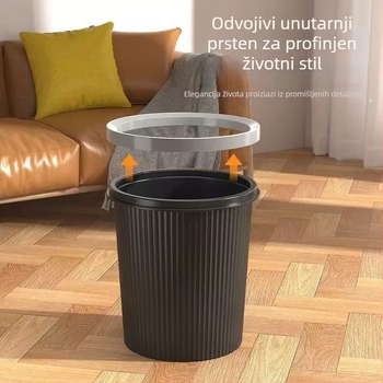 Kanta za otpad velikog kapaciteta od PP, cilindričnog oblika, s prstenom za stezanje, za spavaću sobu, dnevni boravak, kuhinju i kupaonu