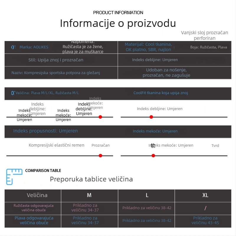 Hlađenje kompresijski zaštitnik gležnja s podesivim trakama za trčanje, košarku, planinarenje, vožnju bicikla i badminton