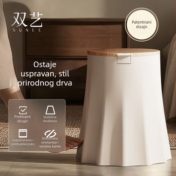 Kanta za otpadke s poklopcem, nordijskog stila, s pritisknim mehanizmom, plastična, za spavaću sobu ili kupaonicu