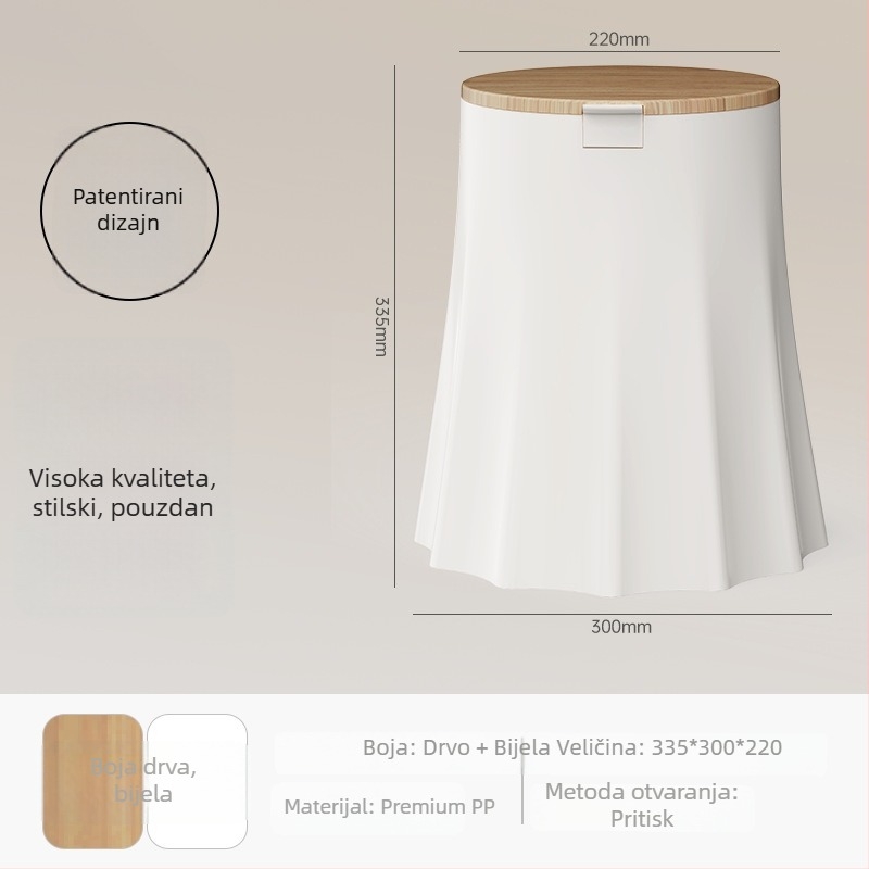 Kanta za otpadke s poklopcem, nordijskog stila, s pritisknim mehanizmom, plastična, za spavaću sobu ili kupaonicu