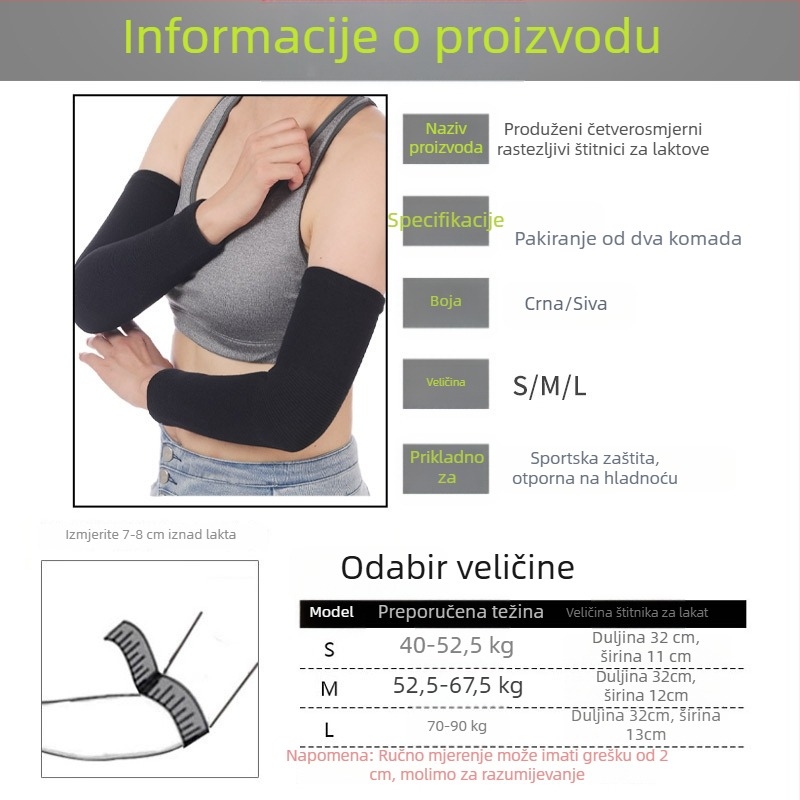Dugi rukavi, pletene zaštite lakta i podlaktice, s četverostrukom rastezljivošću, lagane za ljeto