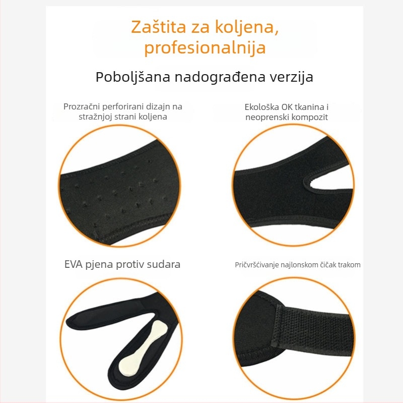 Zaštita koljena s potporom patelle, apsorpcija udaraca i kompresijska zaštita za vanjske sportove: košarka, nogomet, planinarenje, biciklizam i fitness