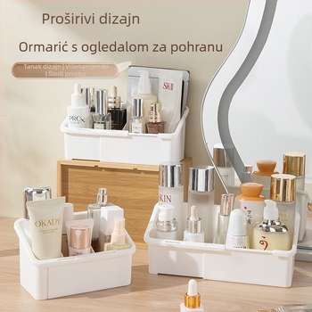 Ogledni ormarić za pohranu, višenamjenski kozmetički organizator za radni stol s podesivim pretincima za šminku, organizator za toaletni stol