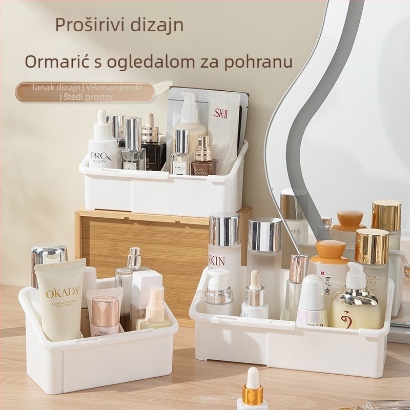 Ogledni ormarić za pohranu, višenamjenski kozmetički organizator za radni stol s podesivim pretincima za šminku, organizator za toaletni stol