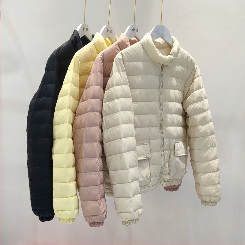 Ženska lagana pernata jakna za jesen/zimu, uski kroj, stojeći ovratnik, 90% patkino perje, casual stil