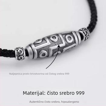 Nakit s Dzi perlama s devet očiju, S999 srebro, retro kineskog stila, nišni dizajn za muškarce