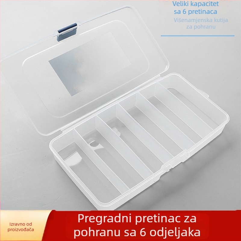 PP plastična kutija za skladištenje s 6 odjeljaka za tetovažne alate, igle, nakit, elektroničke komponente i štapiće za manikuru