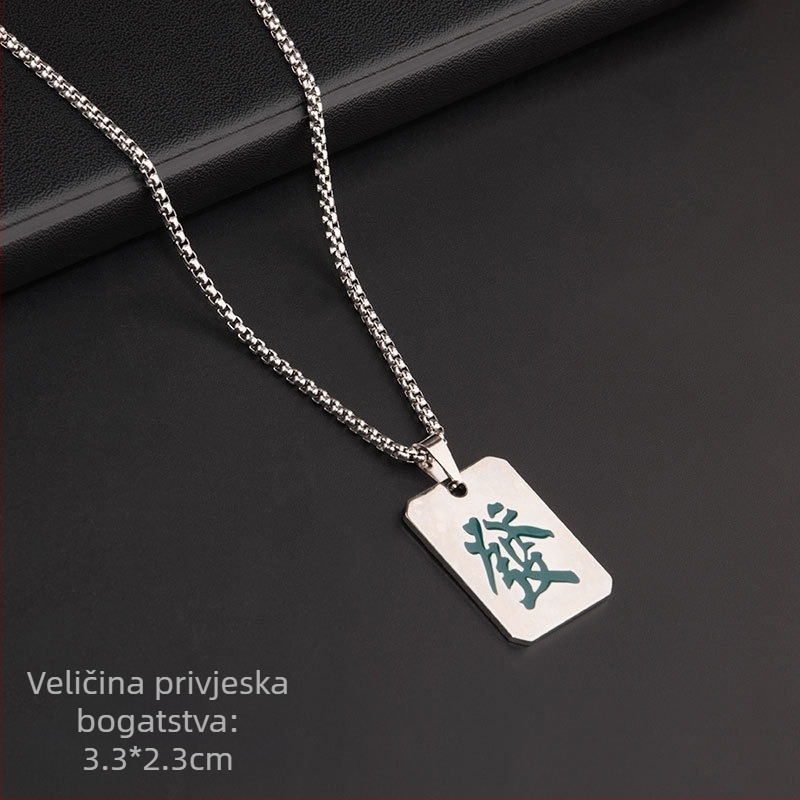 Unisex ogrlica od titan čelika s privjeskom Mahjong – crveni zmaj i znaci sreće, ulični hip-hop stil