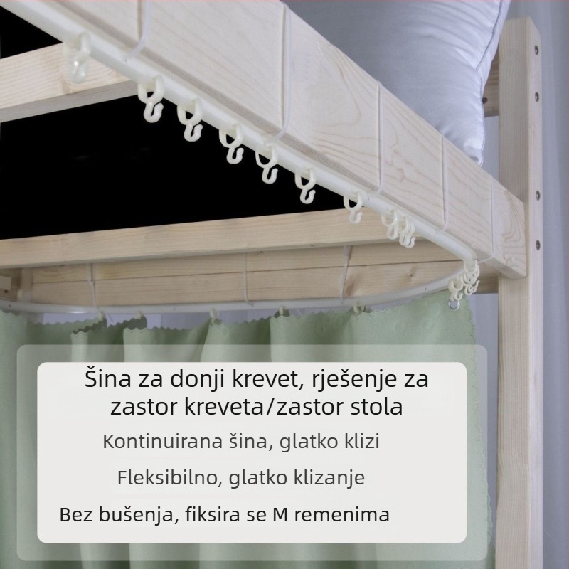 Zavjesa za krevet u obliku U sa dvostrukim tračnicama za studentski dom, integrirana zavjesa za stol