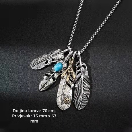 Viseći privjesak u obliku pera, dugačak lanac s perlama, unisex, hip-hop stil, četverodjelni set