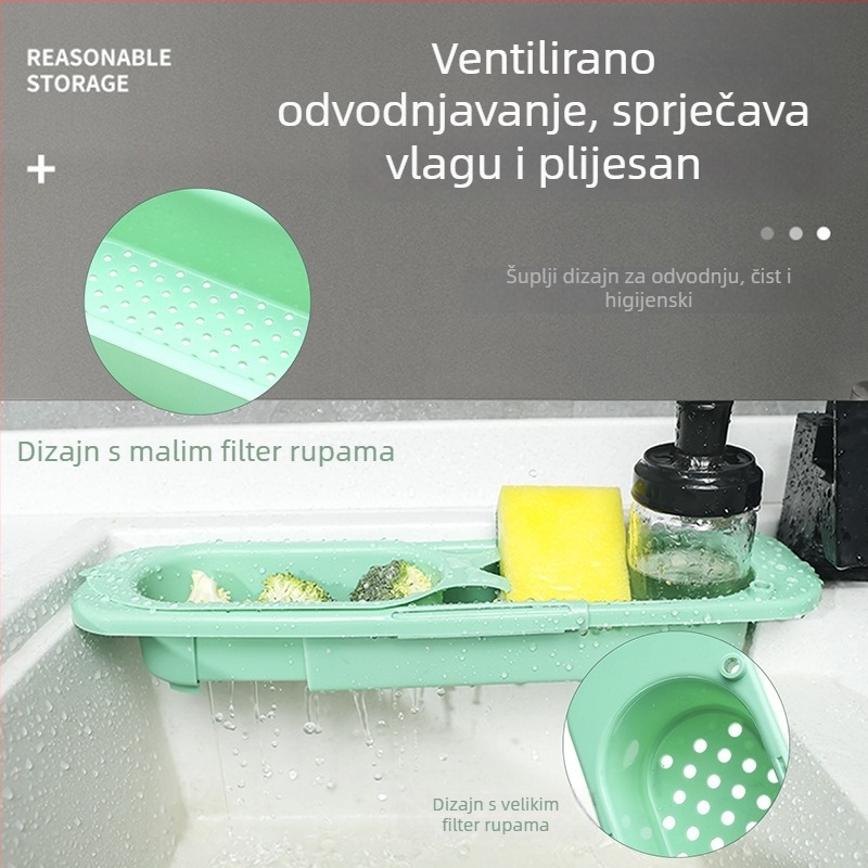 Teleskopski kuhinjski stalak za odvod vode s posuđem i priborom – višenamjenski organizator radne ploče
