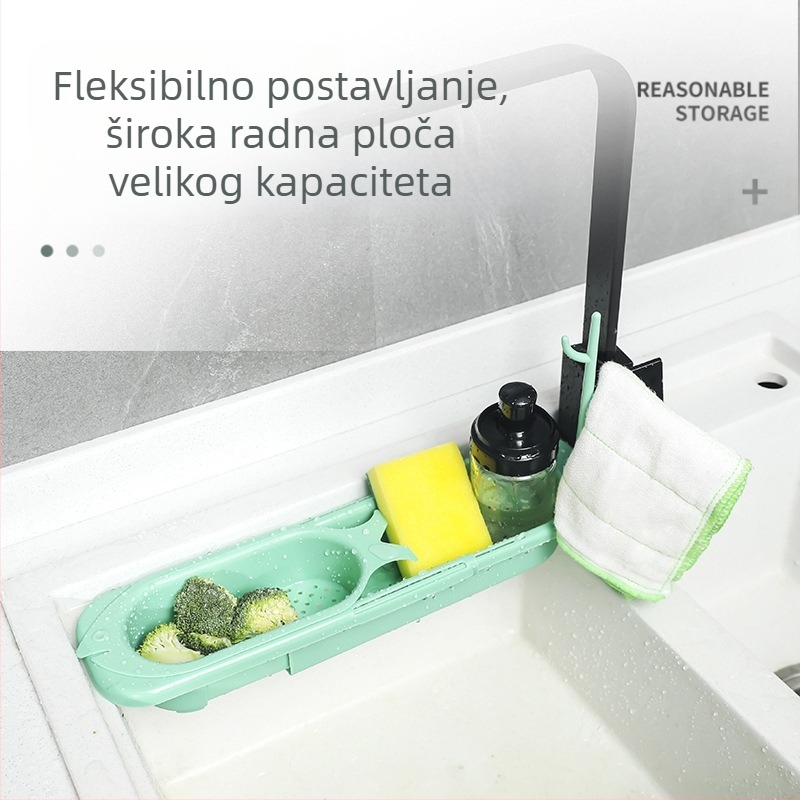 Teleskopski kuhinjski stalak za odvod vode s posuđem i priborom – višenamjenski organizator radne ploče