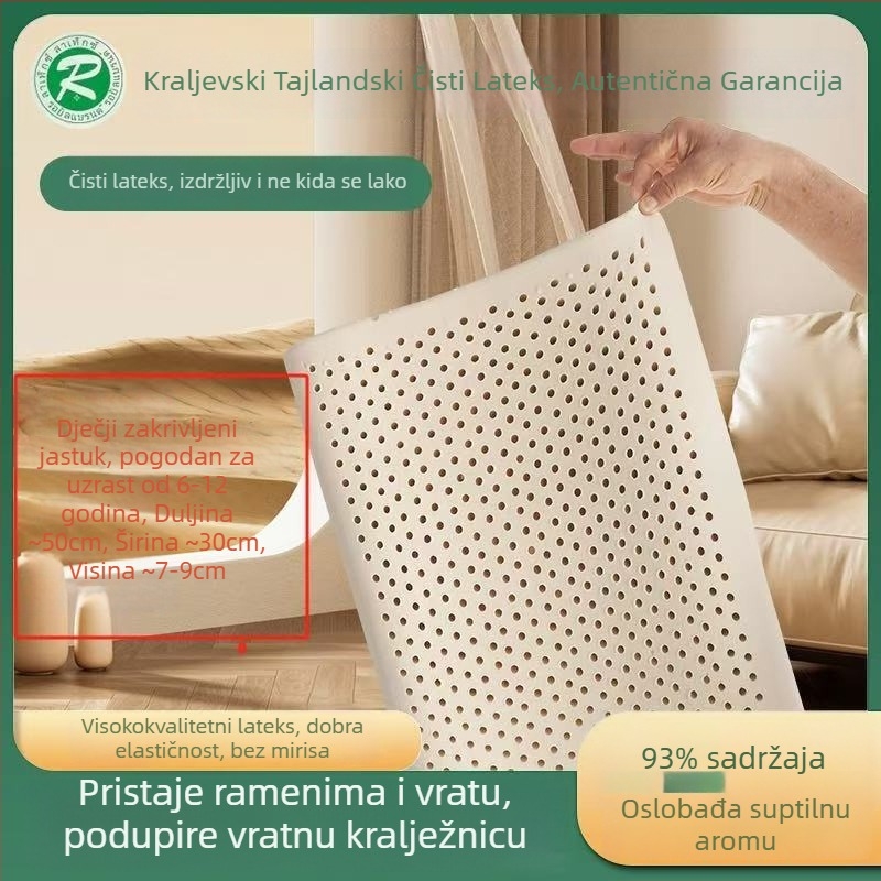 Jastuk od prirodnog lateksa za odrasle i djecu, pravokutnog oblika, visina 10–15 cm, težina 1,0–1,5 kg, za kućnu upotrebu, podrška vratu