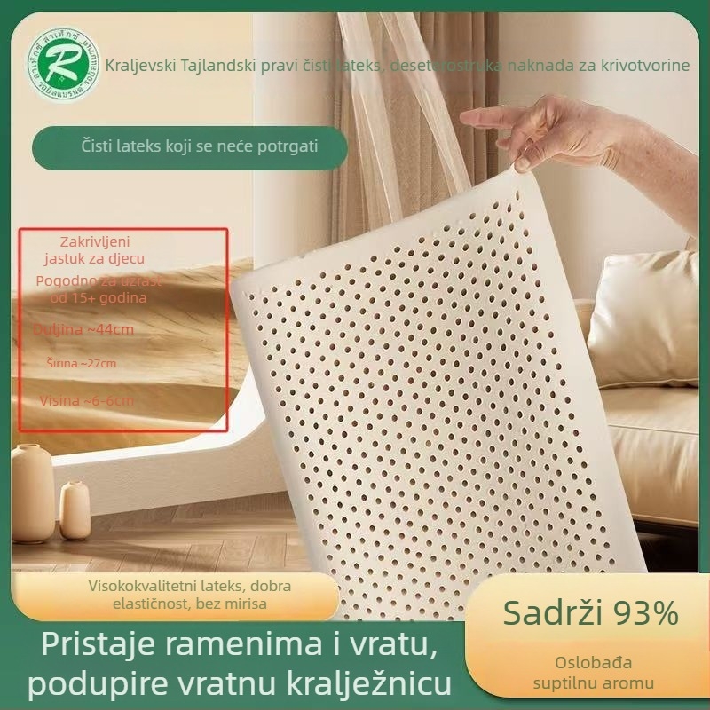 Jastuk od prirodnog lateksa za odrasle i djecu, pravokutnog oblika, visina 10–15 cm, težina 1,0–1,5 kg, za kućnu upotrebu, podrška vratu