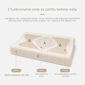 Dječji latex jastuk s valovitim oblikom, visina 5–10 cm, prirodni lateks >90% sadržaja, navlaka od 100% pamuka