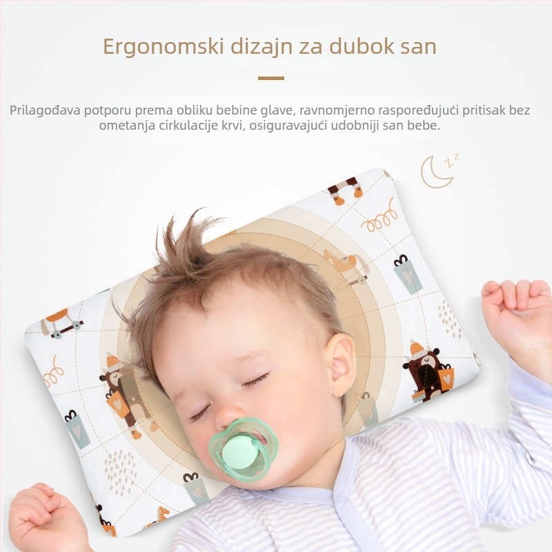 Dječji latex jastuk s valovitim oblikom, visina 5–10 cm, prirodni lateks >90% sadržaja, navlaka od 100% pamuka