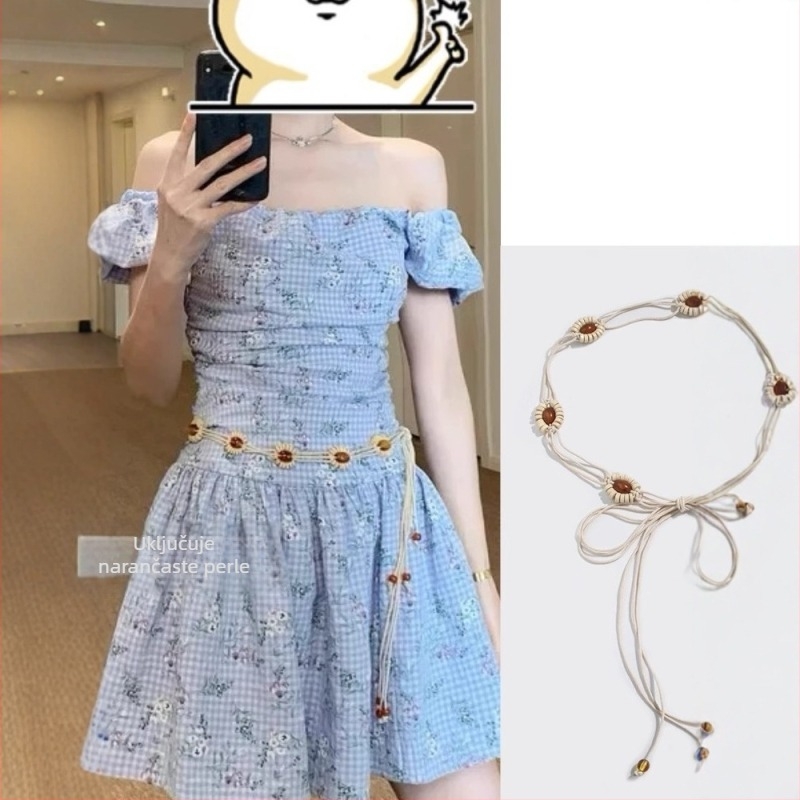Boho pleteni pojas za struk s cvjetnim uzorkom i motivom suncokreta