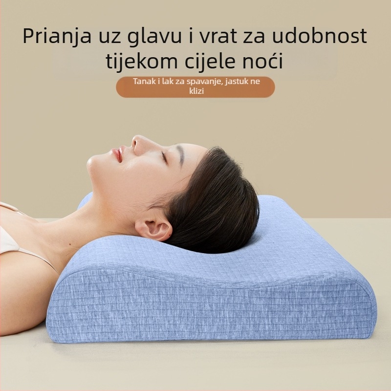 Prirodni latex jastuk za podršku vratne kralježnice, ultra-tanki pravokutni jastuk s pranom pamukom navlakom, sadržaj lateksa 80–90%