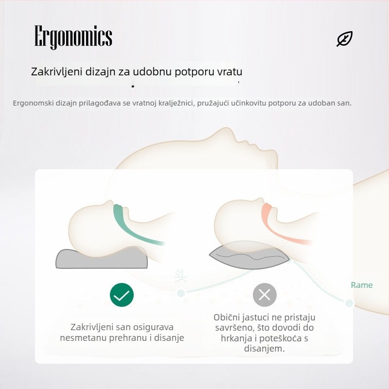 Prirodni latex, dugački pravokutni jastuk s podrškom za vrat za djecu i odrasle