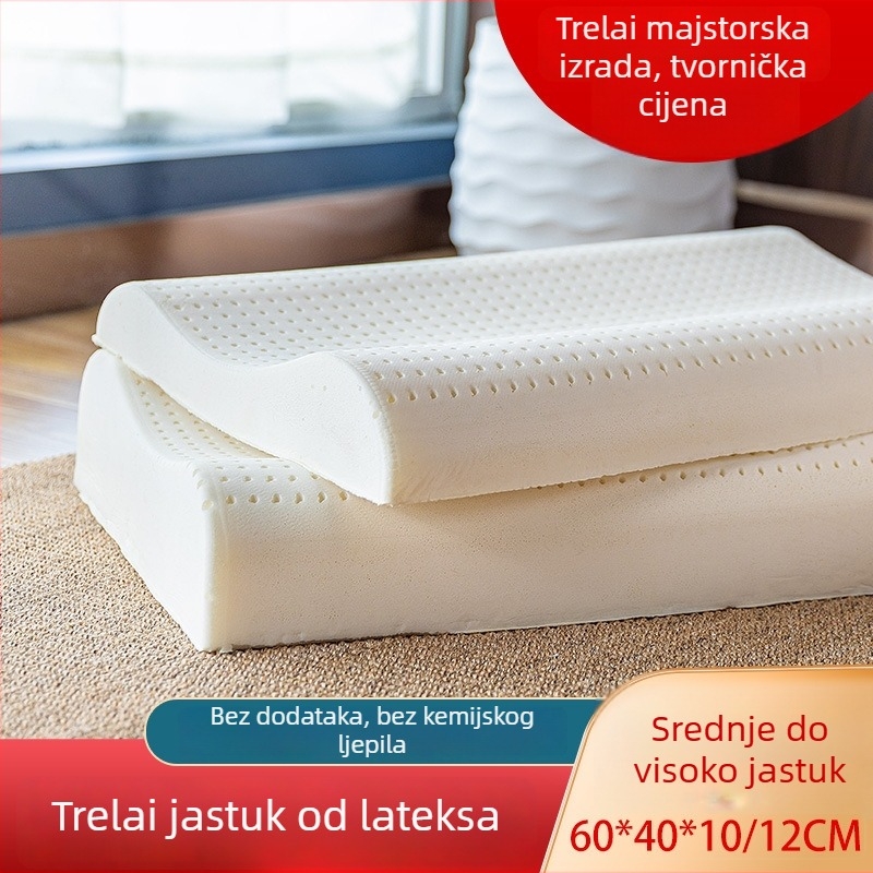 Prirodni lateks jastuk s podrškom za vratnu kralježnicu, mekan i prozračan, visok profil 5–10 cm, za odrasle, latex sadržaj preko 90%