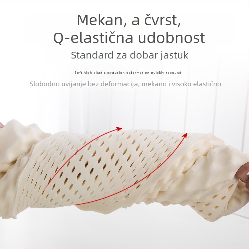 Prirodni lateks jastuk s podrškom za vratnu kralježnicu, mekan i prozračan, visok profil 5–10 cm, za odrasle, latex sadržaj preko 90%