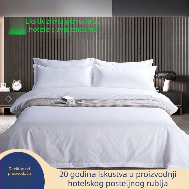 Četverodijelni posteljinski set od 60S čiste pamuka saten, bijela, hotelska razina, uključuje umetak za pokrivač i navlaku za pokrivač, reaktivno bojanje