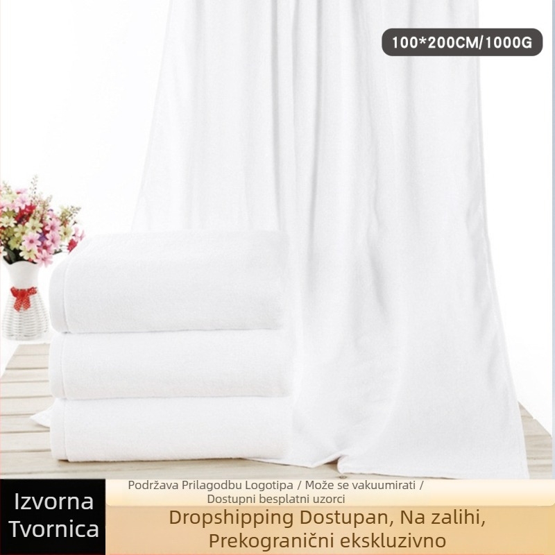 Veliki ručnik za kupanje od pamuka 100×200 cm, bijeli, za hotele i spa