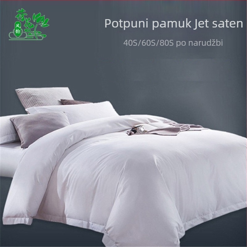 Komplet posteljine od 100% pamuka, bijeli saten, 4-djelni, 60S, reaktivno bojanje, za kućnu upotrebu