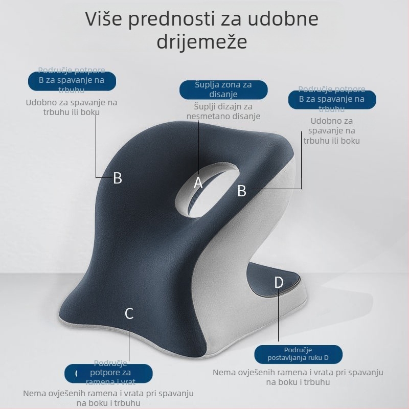 Jastuk od memorijske pjene za vertikalno spavanje, četverostruka podrška, 100% pamuk, za djecu i odrasle, podrška vratu