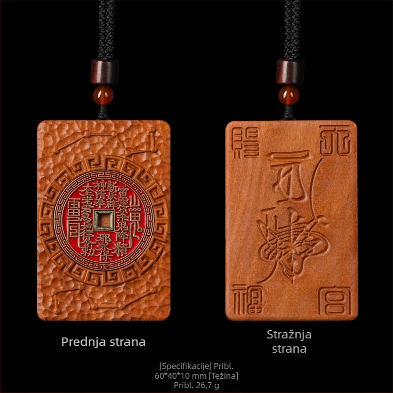 Prirodno drvo od jujube – dvostrani taoistički talisman s ugraviranim motivom