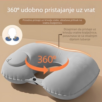 Nafukljivi U-oblikovani putni jastuk, prijenosni jastuk za avion, vlak i automobil