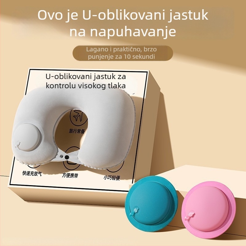 Nafukljivi U-oblikovani putni jastuk, prijenosni jastuk za avion, vlak i automobil