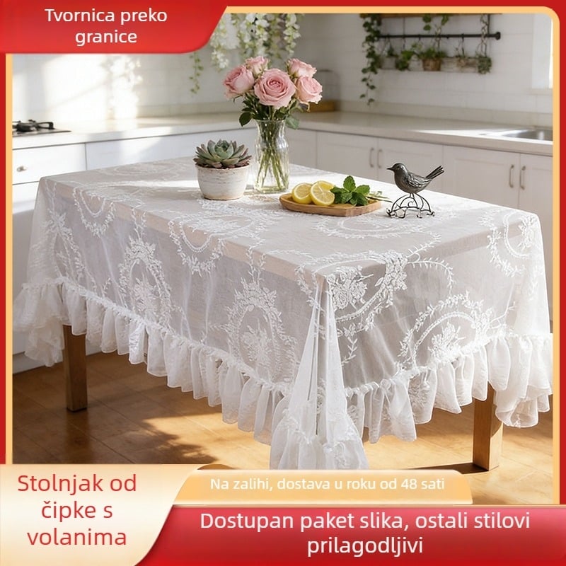 Čipkasti stolnjak s rubom, otporan na prašinu, pastoralni stil, zapadni stol za svečanosti