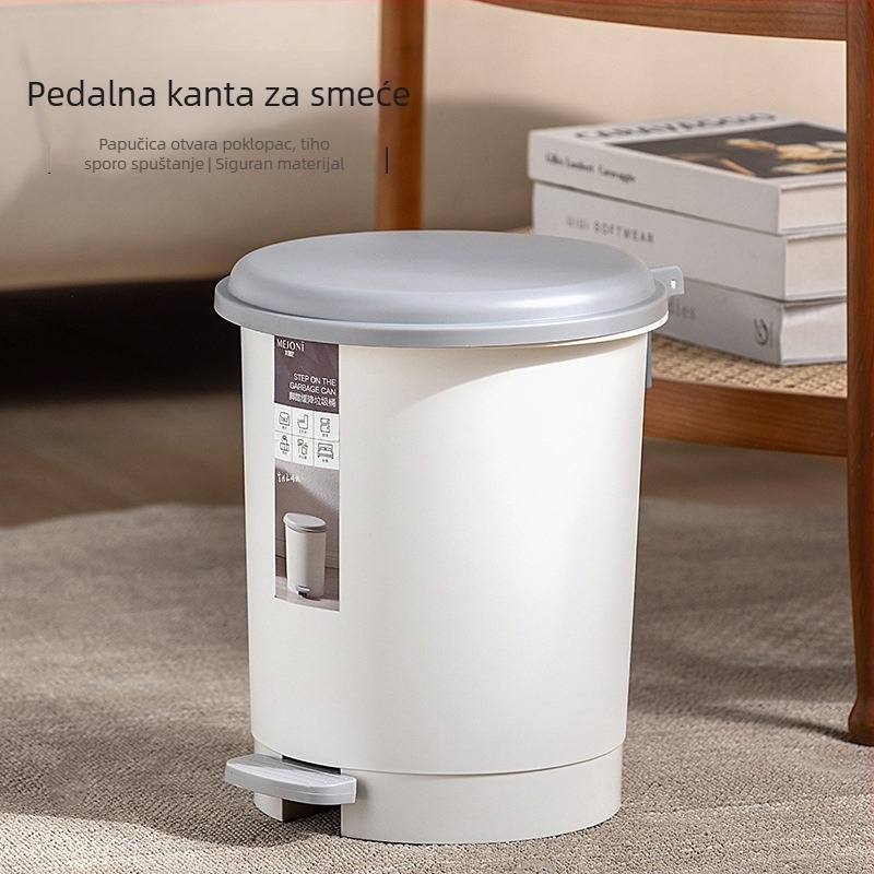Kružni pedalni koš za smeće s poklopcem, plastični, velikog kapaciteta (12 L i više), za dnevni boravak, kuhinju i kupaonicu