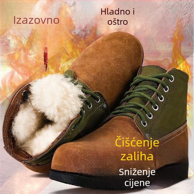 Unisex zimske čizme za snijeg s visokim gornjim dijelom, kožni gornji dio, vunena podstava, protuklizni gumeni potplat, zaštitna radna obuća