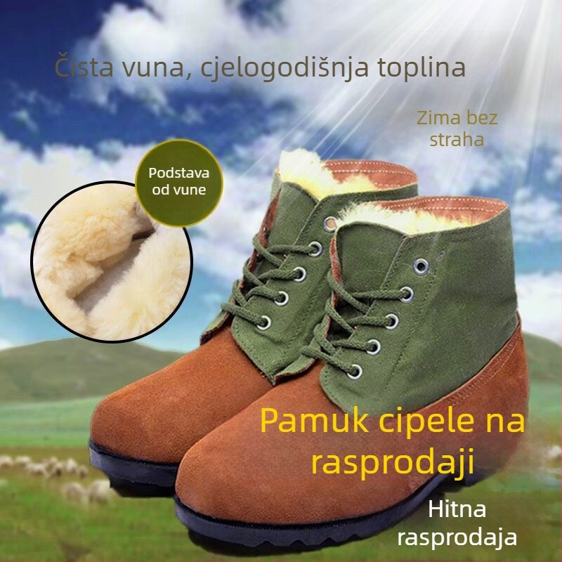 Unisex zimske čizme za snijeg s visokim gornjim dijelom, kožni gornji dio, vunena podstava, protuklizni gumeni potplat, zaštitna radna obuća