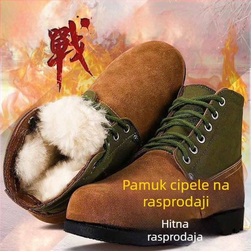 Unisex zimske čizme za snijeg s visokim gornjim dijelom, kožni gornji dio, vunena podstava, protuklizni gumeni potplat, zaštitna radna obuća