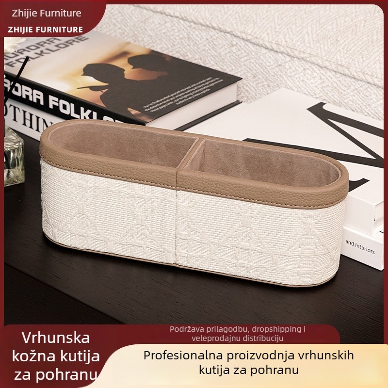 Kožni stolni organizator za skladištenje u francuskom stilu s pretincem za daljinski upravljač, za dnevni boravak