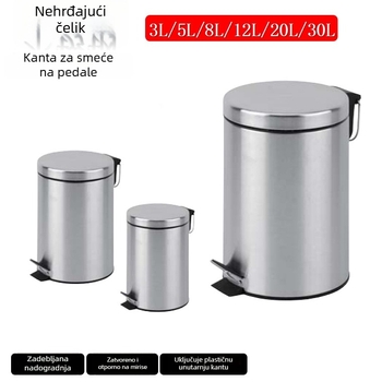 Nehrđajući čelični pedalni smećar, okrugli, 12 L, za dom, ured, kuhinju i kupaonicu, s poklopcem